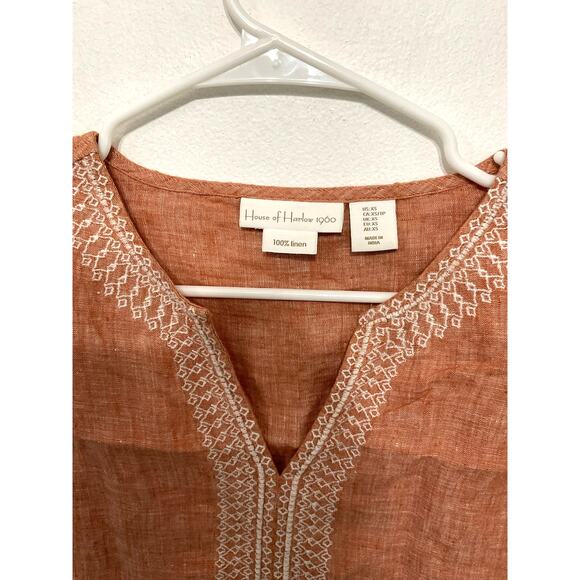 House of Harlow 1960 Top Womens Embroidered 100% Linen Top Blouse Size XS - Picture 3 of 3